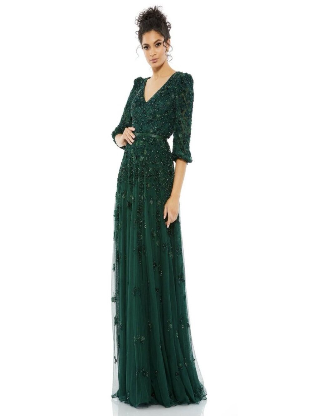 Mac Duggal Gown Dress Womens Size 18 Green Beaded V Neck 5497 $698